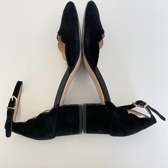 Sam Edelman Black Suede Ankle Strap Heels Scalloped Trim Size 6.5 - Picture 5 of 7